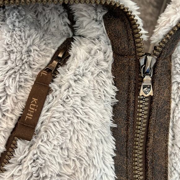 Kuhl flight jacket Stone women’s size medium off white pile fleece brown leather - Picture 4 of 8